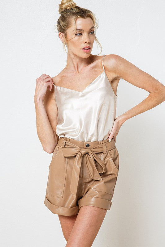Taupe Vegan Leather Shorts