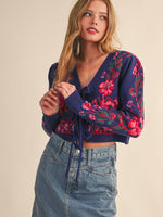 Indigo Rose Embroidered Cardigan Top