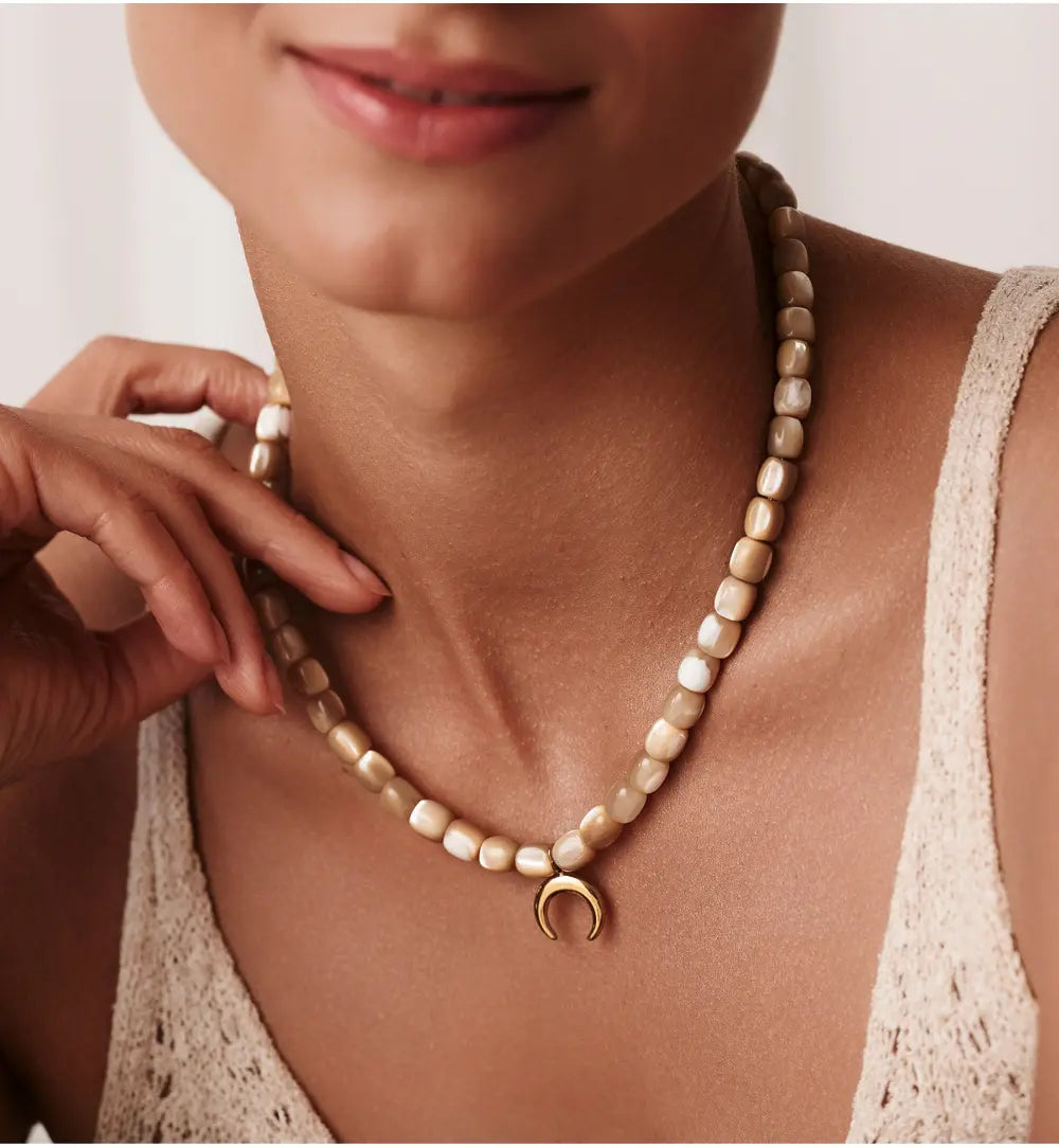 Beige Moon Pendant Necklace