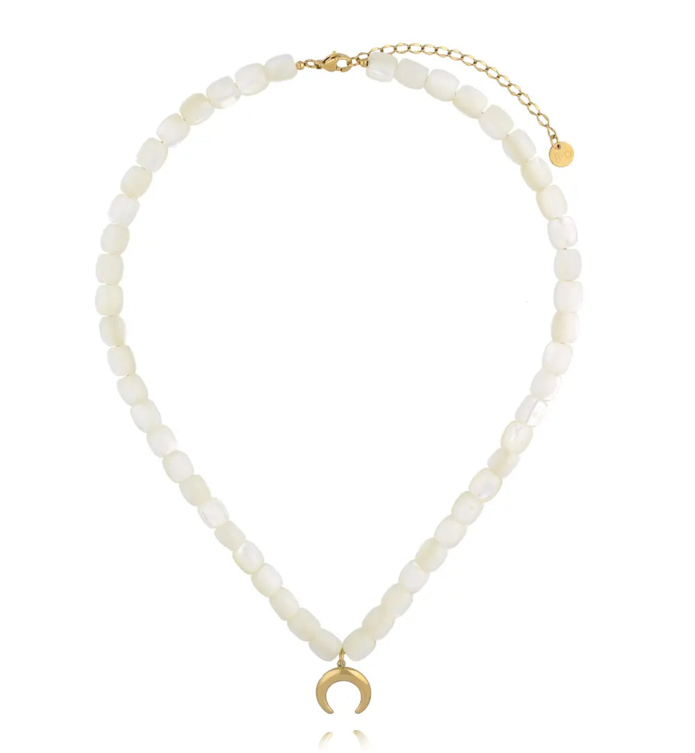 White Necklace with Moon Pendant