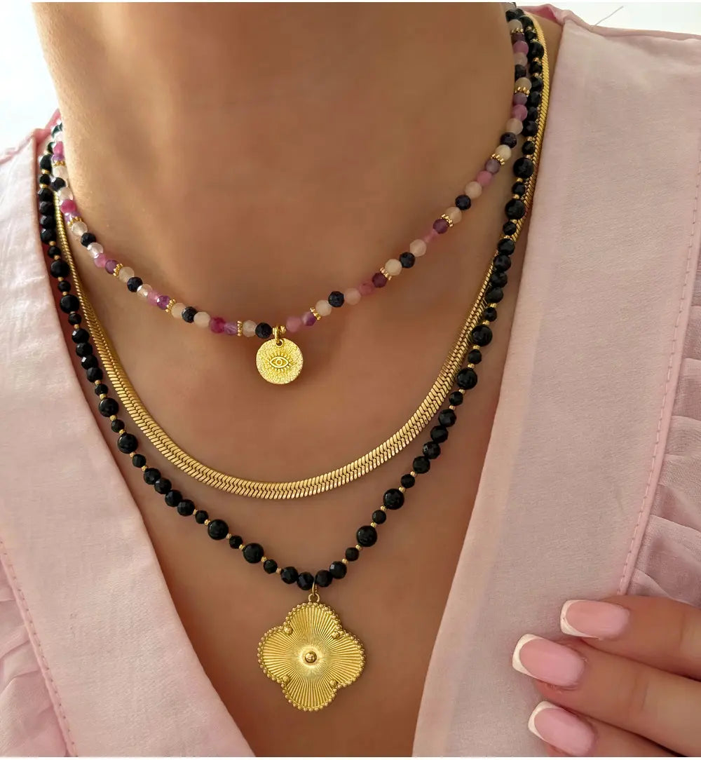 Tourmaline Necklace with Clover Pendant