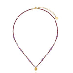 Amethyst, Garnet and Jade Stone Clover Necklace