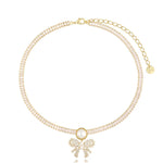 Pearl and Crystal Bow Necklace