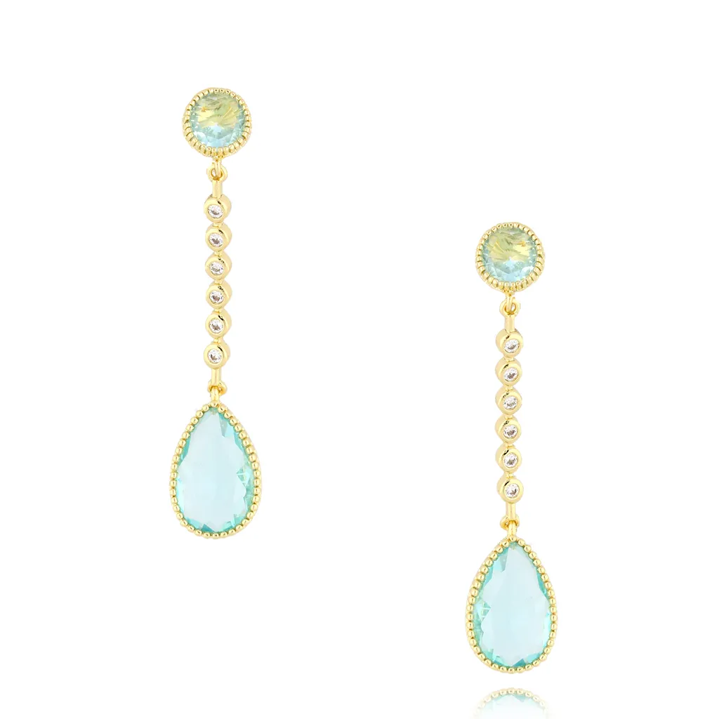 Aqua Sky Gold Dangle Earrings