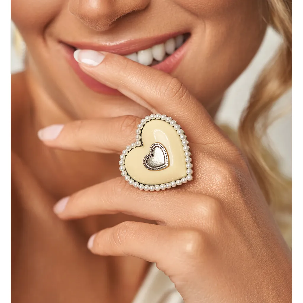 Iris Cream Heart Adjustable Ring