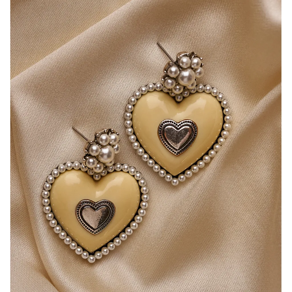 Iris Cream Heart Dangle Earrings