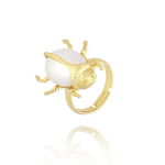 Milky White Beetle Adjustable Ring