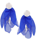 Chloe Sapphire Blue Blossom Earrings with Silver Finish