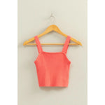 Coral Ribbed Cropped Tank Top