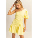 One Shoulder Tiered Cutout Mini Dress Yellow
