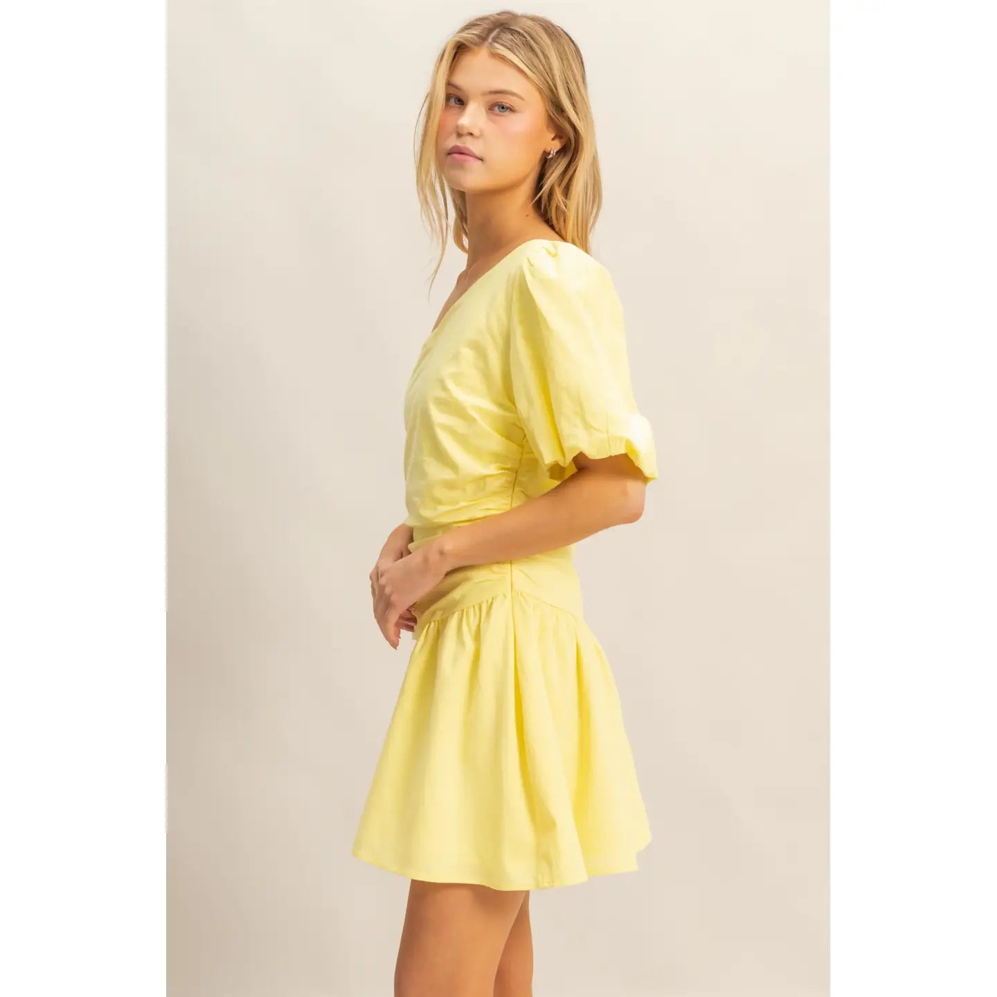 One Shoulder Tiered Cutout Mini Dress Yellow