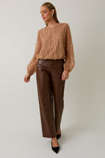 Round Neck Long Sleeve Texture Mesh Top