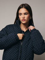 High Neck Long Sleeve Polka Dot Ruffle Detail Quilted Jacket