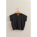Black Basketweave Short Sleeve Top