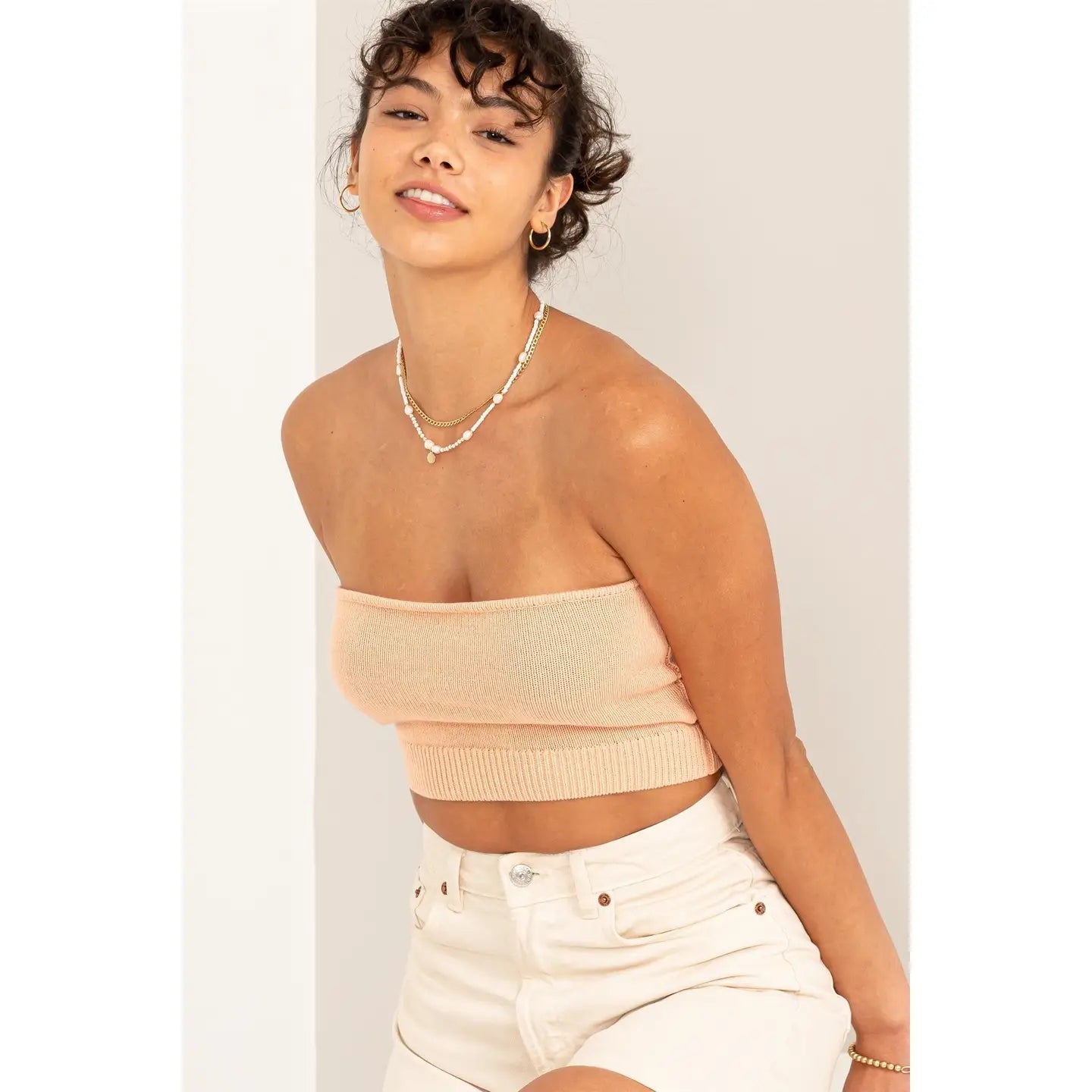 Tropical Peach Strapless Bandeau Top