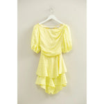 Lime Polka-Dot Ruffled Lace-Up Mini Romper