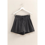 Black High-Waisted Washed Twill Paperbag Shorts