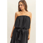 Black Strapless Trendy Bubble Hem Top