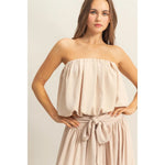 Sand Strapless Trendy Bubble Hem Top