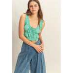 Emerald Gingham Shirred Sleeveless Crop Top