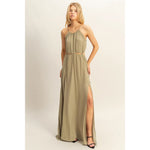 Olive Side Cutout Side Slit Maxi Dress