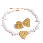 White Stone Heart Necklace Stainless Steel Gold Plated