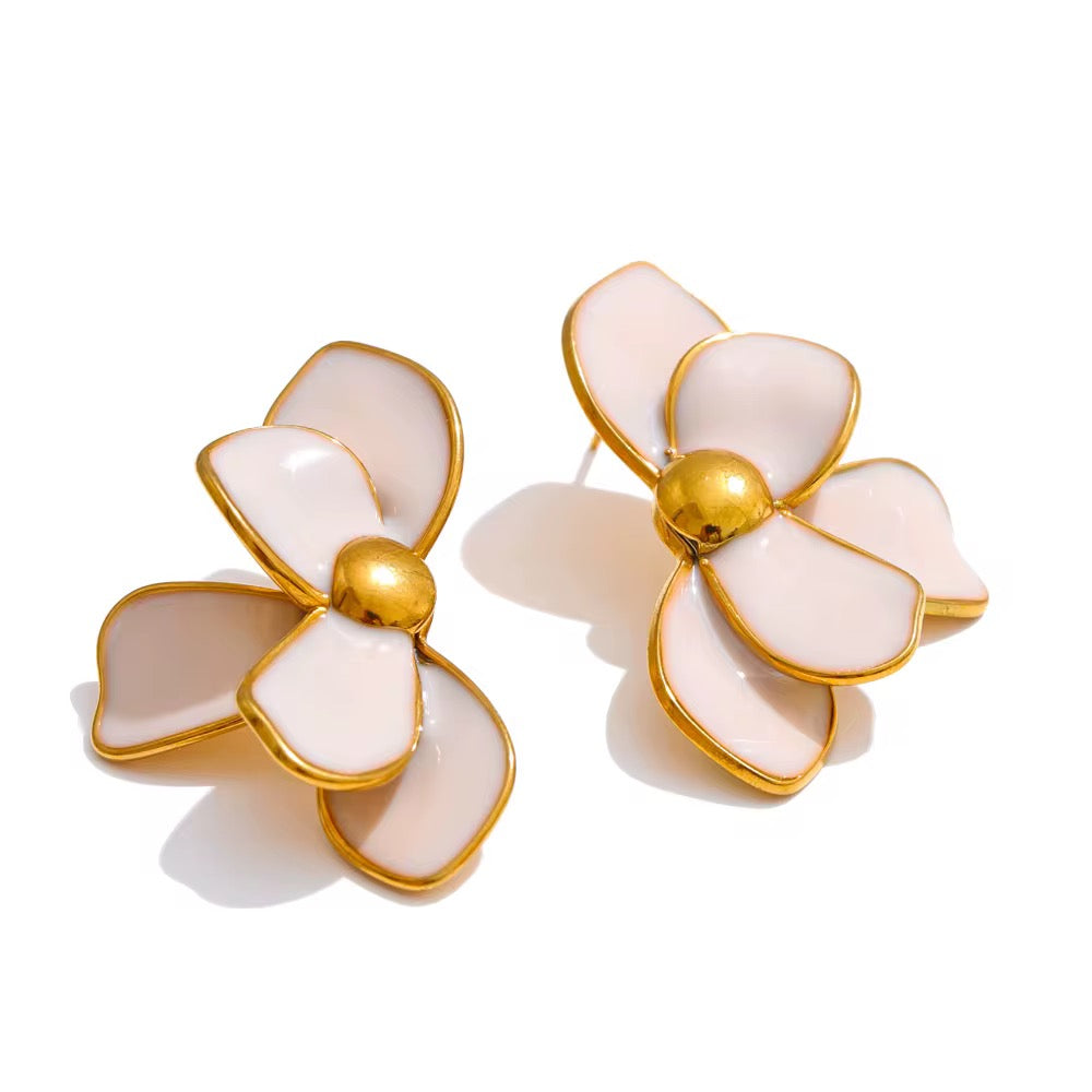 Beige Flower Earrings Stainless Steel