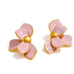 Pink Flower Earrings Stainless Steel