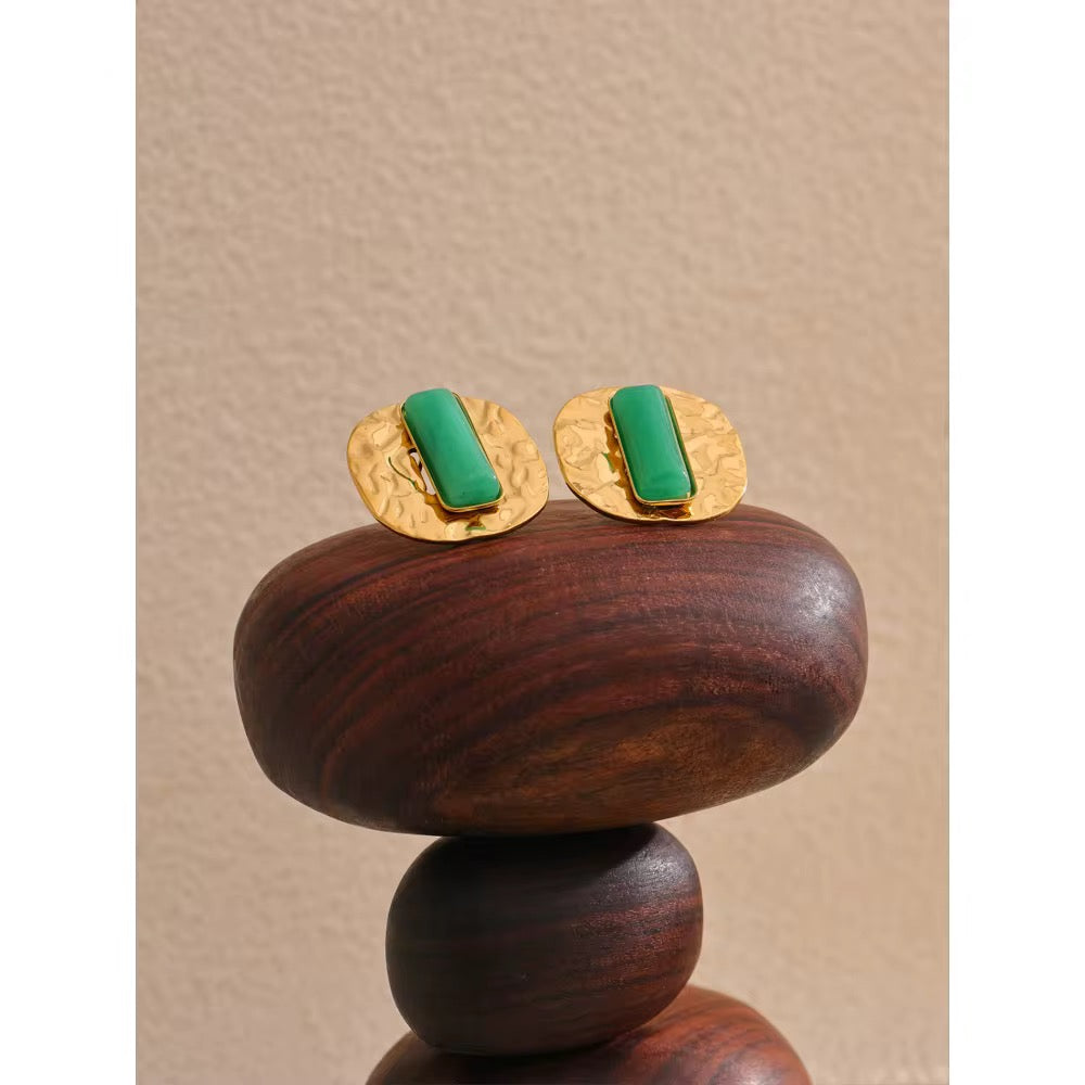 Green Agate Stainless Steel 18k Gold Plated