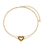 Bali Black Beaded Gold Heart Choker Necklace
