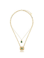 Emerald Evil Eye Double Gold Necklace