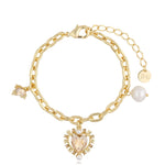 Champagne Heart and Pearl Gold Bracelet