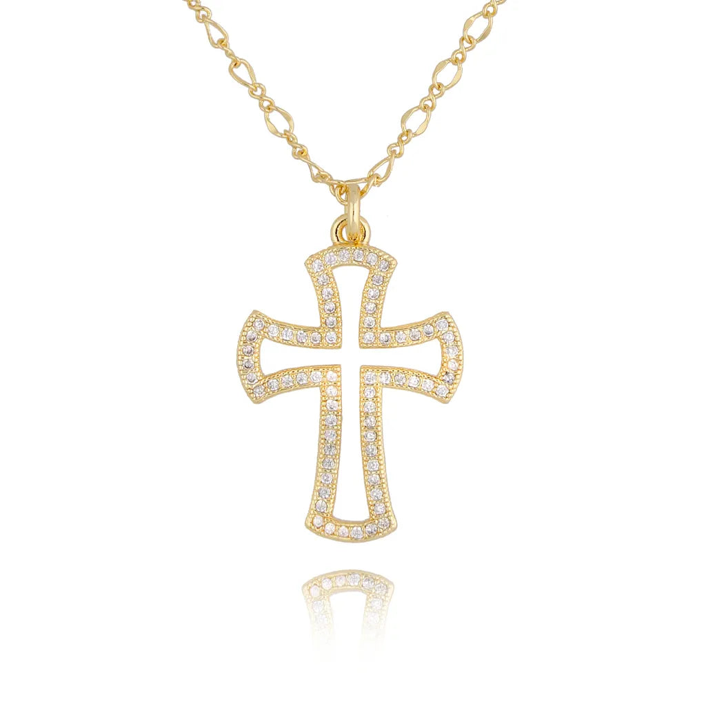Gold Crystal Cross Necklace