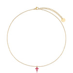 Gold Necklace with Fuchsia Cross