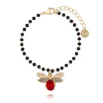 Red Dragonfly Bracelet with Gray Crystals