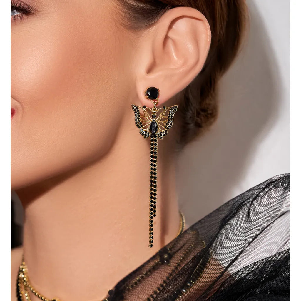 Black Butterfly Crystals Earrings