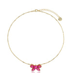 Beverly Fuchsia Ribbon Gold Necklace