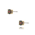 Green & Pink Crystal Gold Stud Earrings