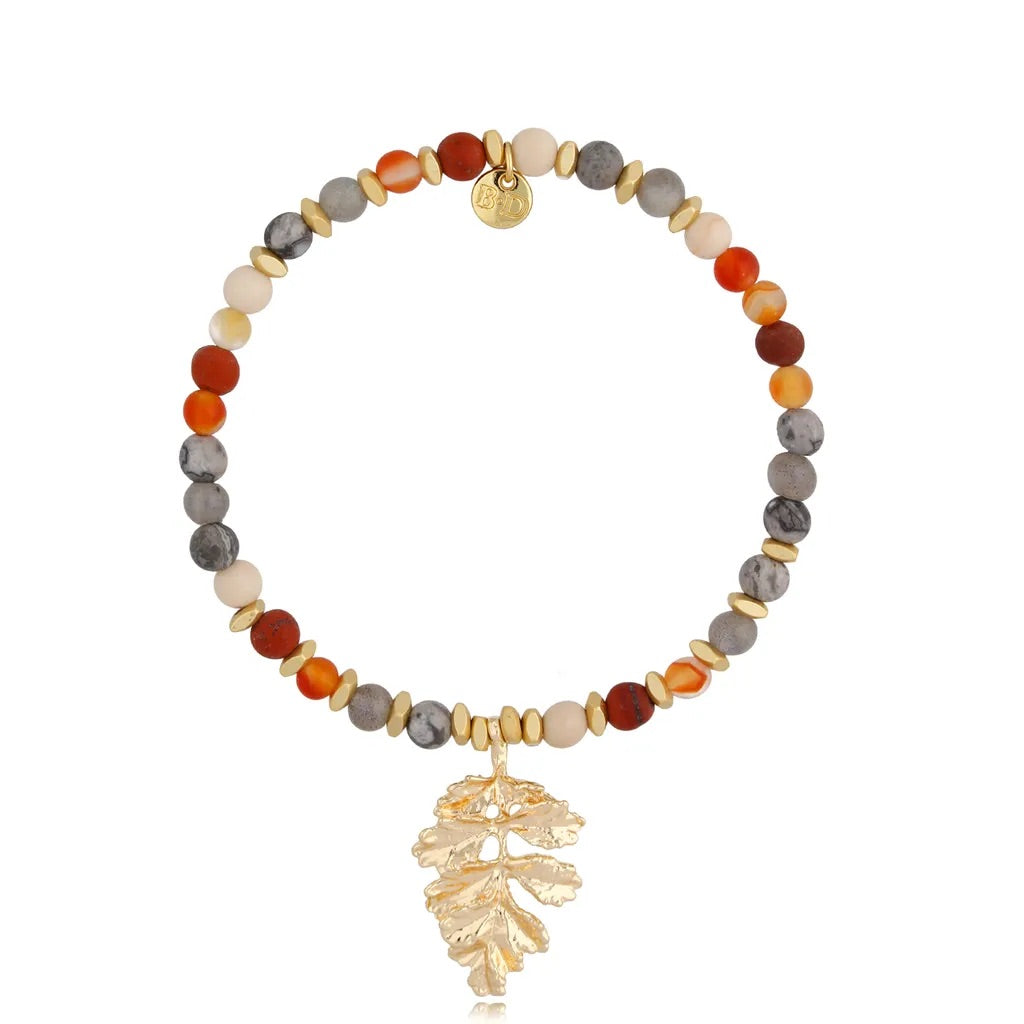 Gold Feather Pendant Colorful Bracelet