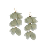 Sage Green Silk Flower Earrings with Iridescent Finish