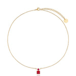 Gold Necklace with Square Fchusia Crystal