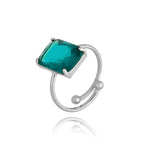 Emerald Square Crystal Silver Adjustable Ring