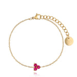 Gold Bracelet with Fuchsia Cubic Zirconia Flower