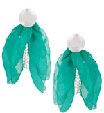 Emerald Green Blossom Earrings with Silver Finish