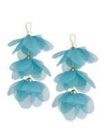 Triple Blue Silk Flower Earrings