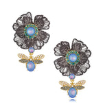 Periwinkle Dragonfly Flower Earrings