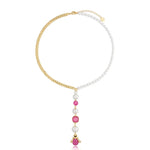 Fuchsia Beetle Necklace with Pearls
