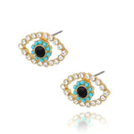 Evil Eye Studs with Clear Turquoise and Black Stones
