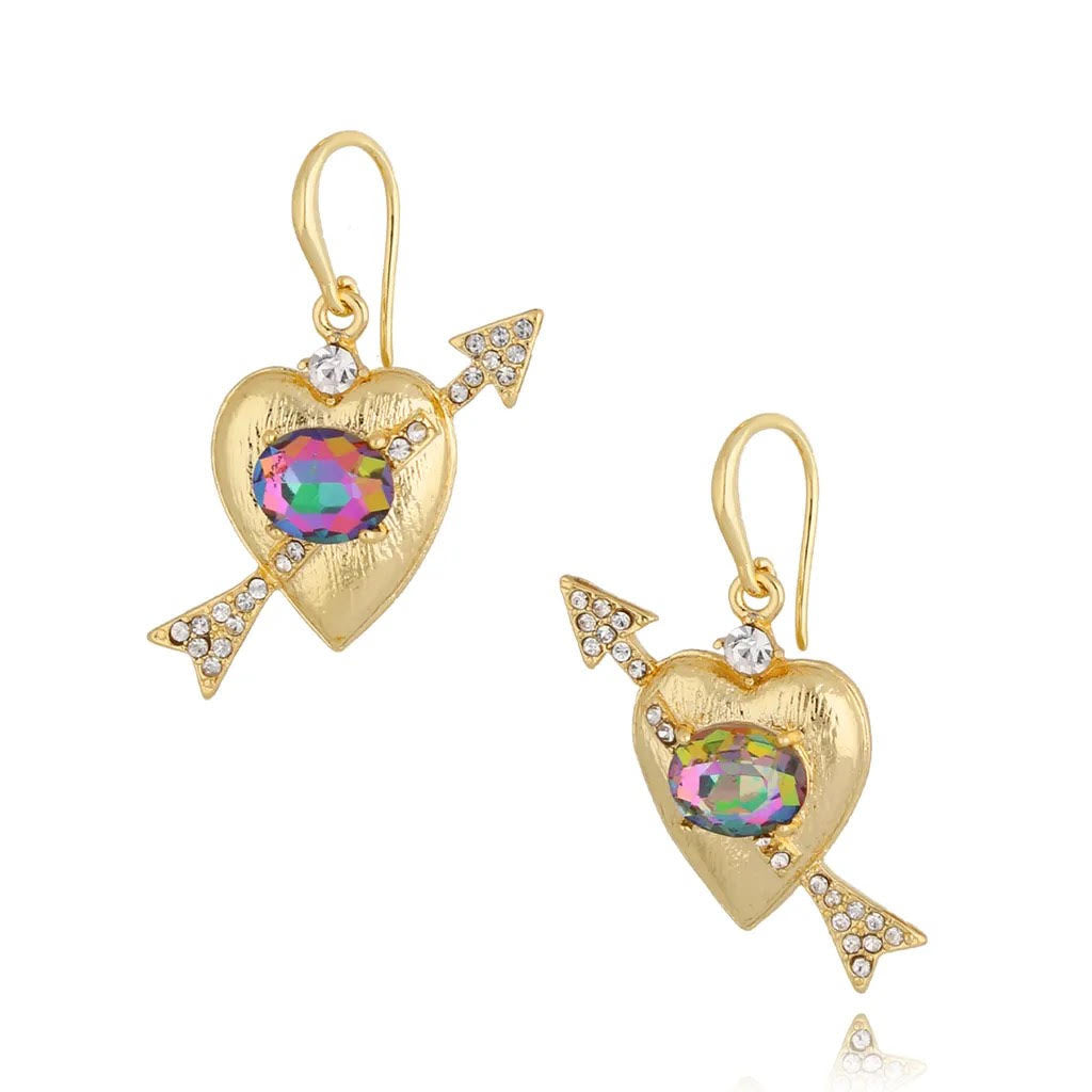 Shot an Arrow Through My Purple Green Heart Earrings