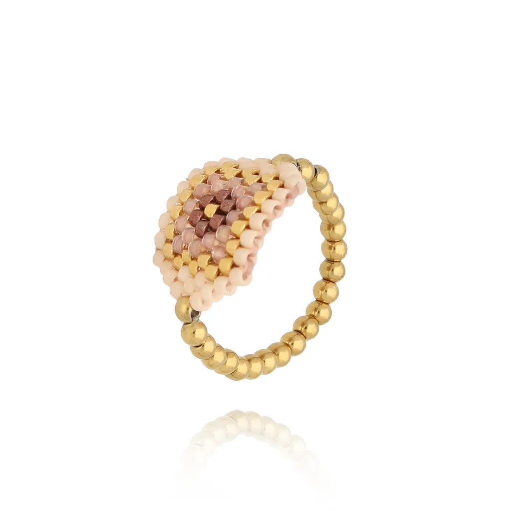 My Darling Beige and Cream Elastic Beaded Ring